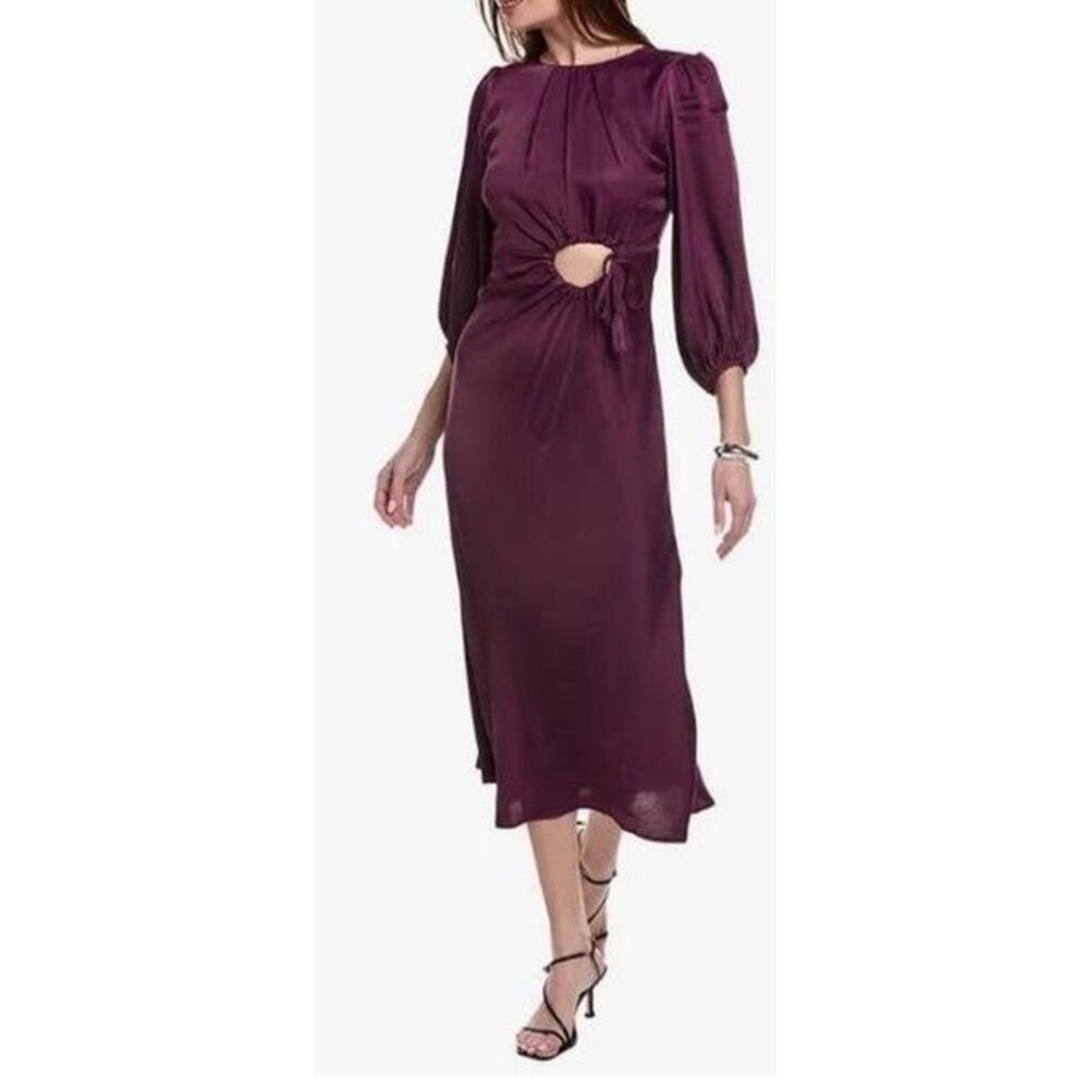 Farm Rio Purple Cutout 3/4 puff sleeve midi Dress XS